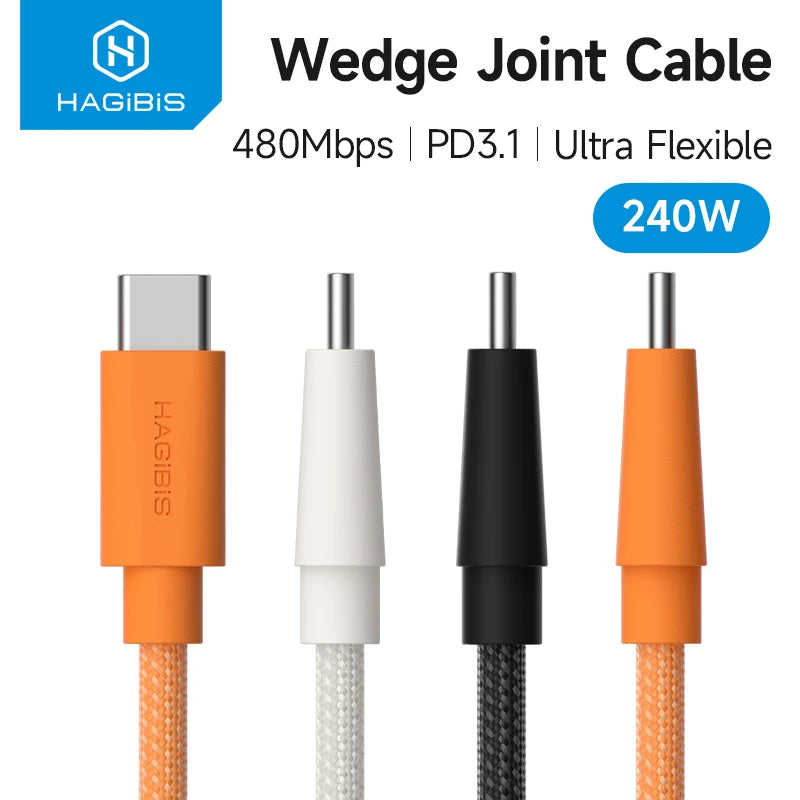 Hagibis USB C to USB C Cable Type-C 240W Fast Charging Cord Wedge Plug PD3.1 Charger Cable for iPhone 17 Pro Max Tablet Carplay