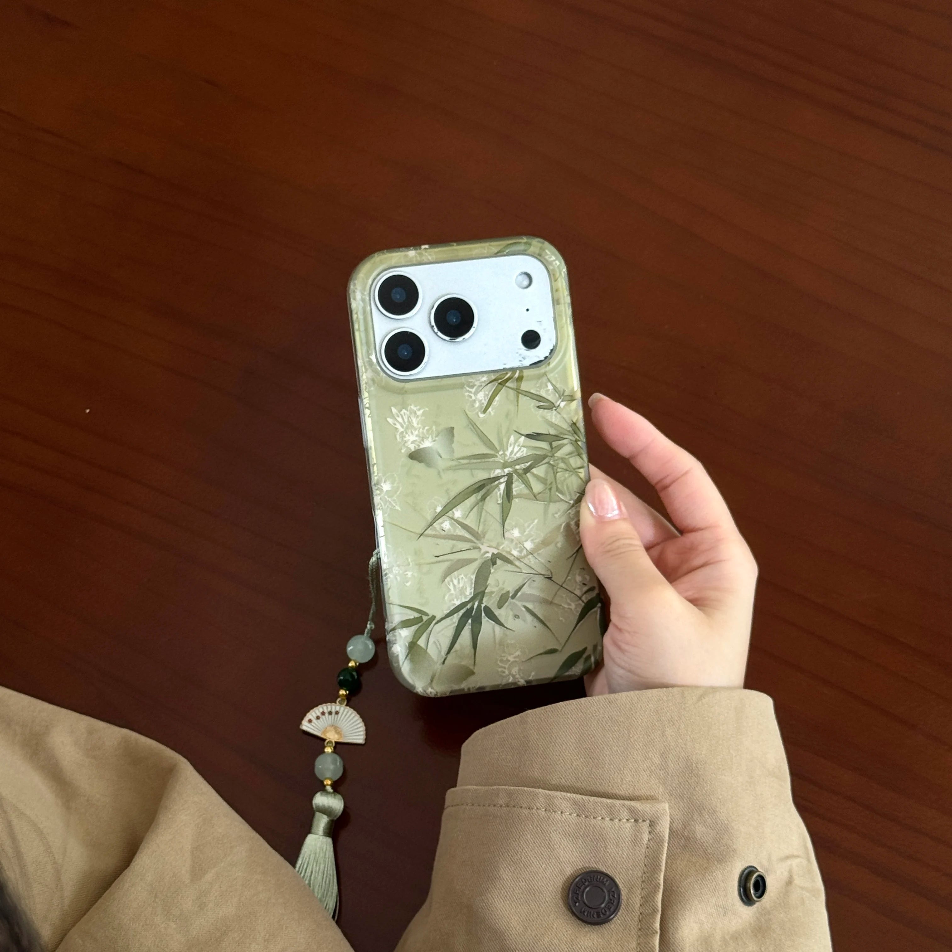 Traditional Chinese Style Bamboo Butterfly Fan and Beads Pendant Phone Case for iPhone