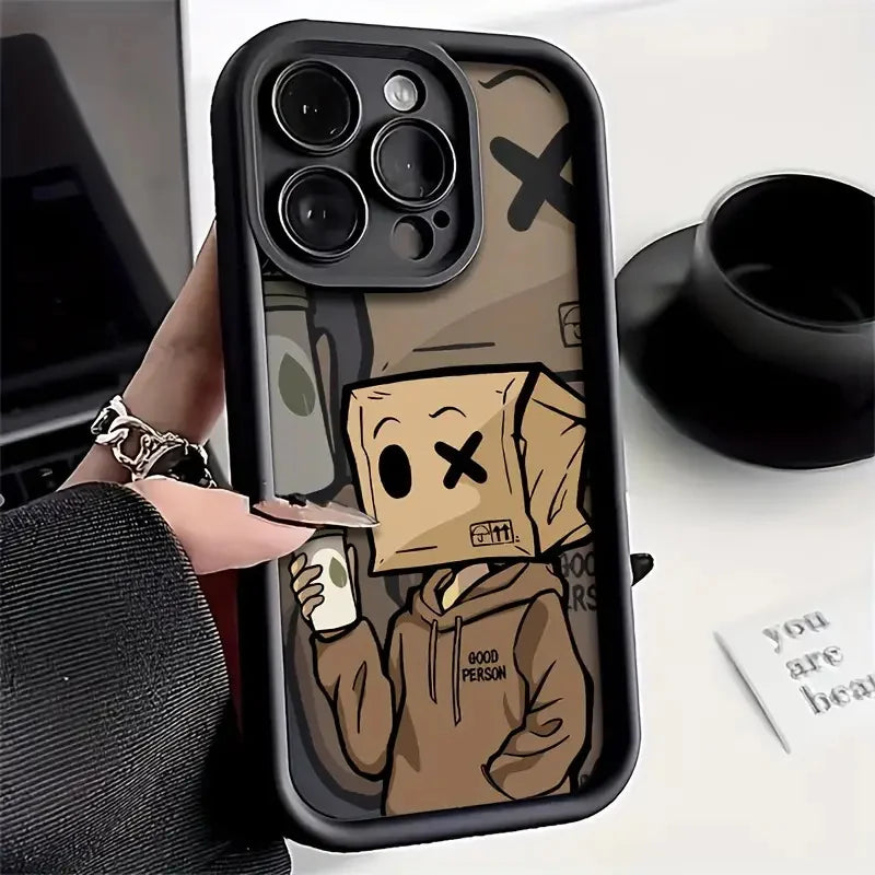 Cartoon Box Man Pattern Silicone Phone Case For iPhone