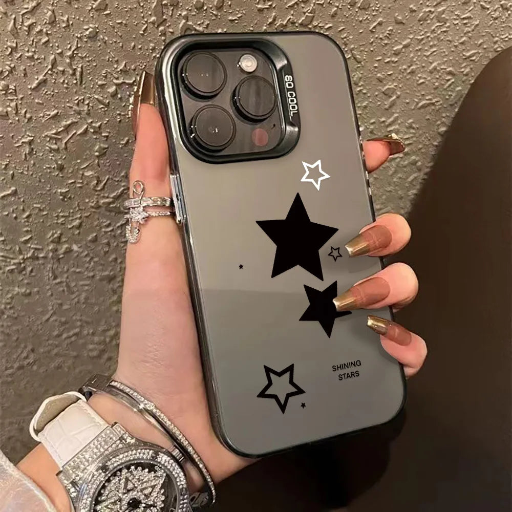 Luxury INS Star Phone Case For iPhone 16 Pro Max 17 13 11 15 14 12 17 Air 16promax 15promax 17promax Hard Matte IMD Funda Cover