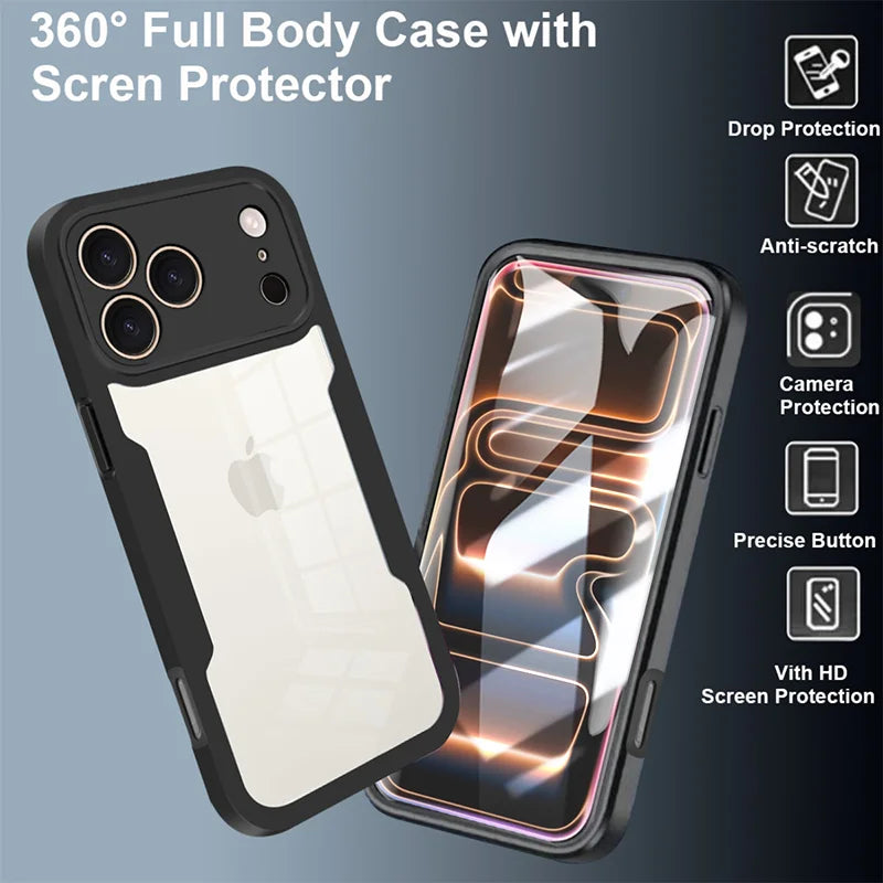 360 Full Cover Case For iPhone 17 Pro Max Air Capa For iPhone 16 Pro Max 14 15 Plus 13 12 11 X XR Screen Protection Phone Cover