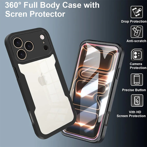 360 Full Cover Case For iPhone 17 Pro Max Air Capa For iPhone 16 Pro Max 14 15 Plus 13 12 11 X XR Screen Protection Phone Cover