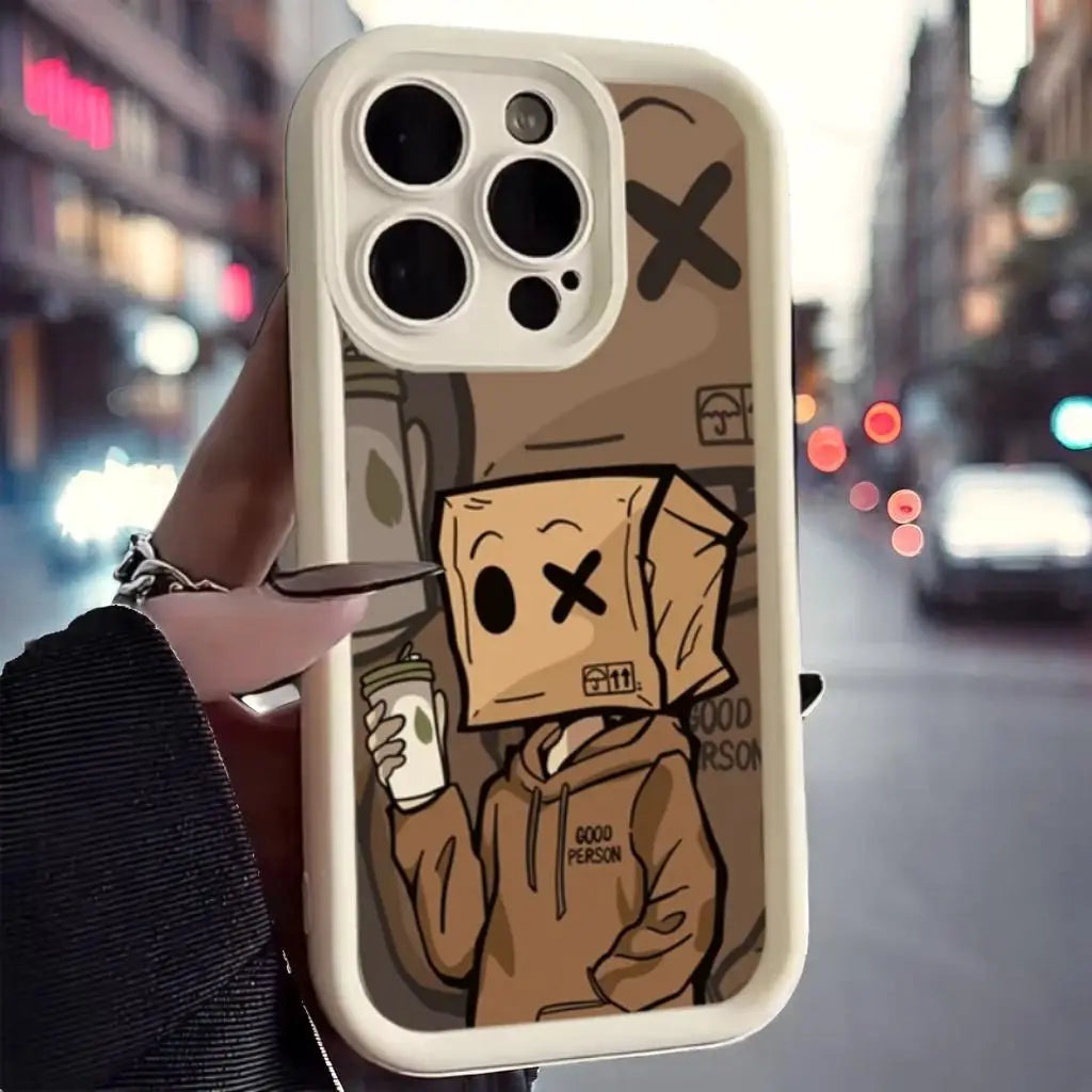 Cartoon Box Man Pattern Silicone Phone Case For iPhone