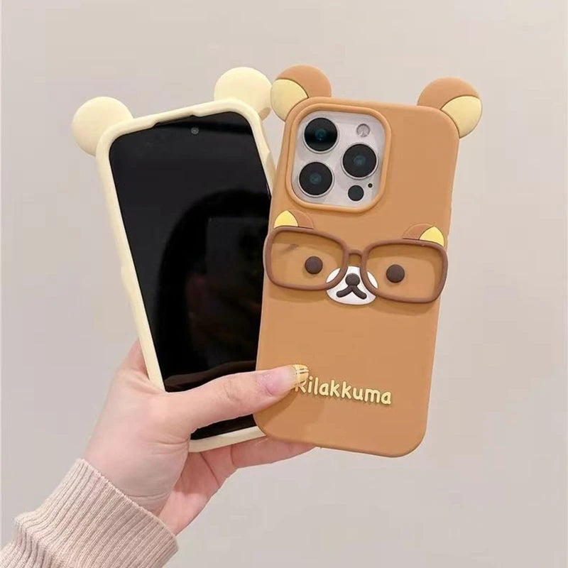 Cute Glasses Bear Silicone Soft Phone Case Cover