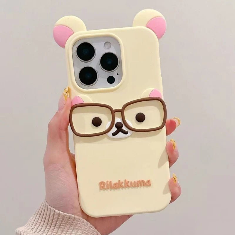 Cute Glasses Bear Silicone Soft Phone Case Cover