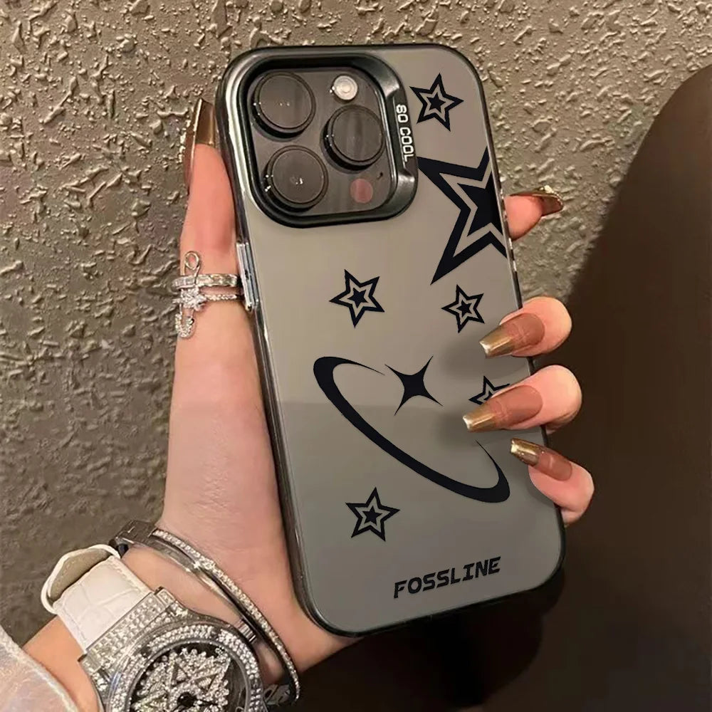Luxury INS Star Phone Case For iPhone 16 Pro Max 17 13 11 15 14 12 17 Air 16promax 15promax 17promax Hard Matte IMD Funda Cover