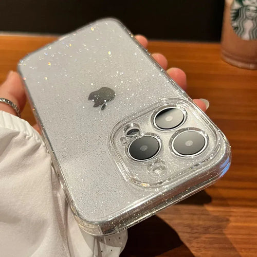 Bling Glitter Clear Case For iPhone 16 15 Pro Max 14 13 12 11 XR X XS 16 Plus Lens Protection Shockproof Transparent Soft  Cover
