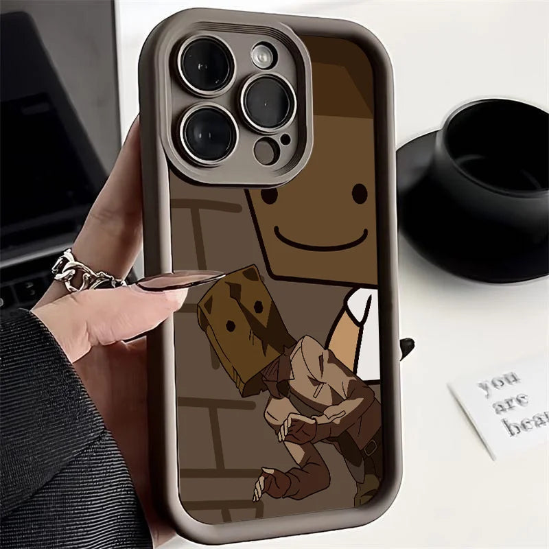 Cartoon Box Man Pattern Silicone Phone Case For iPhone