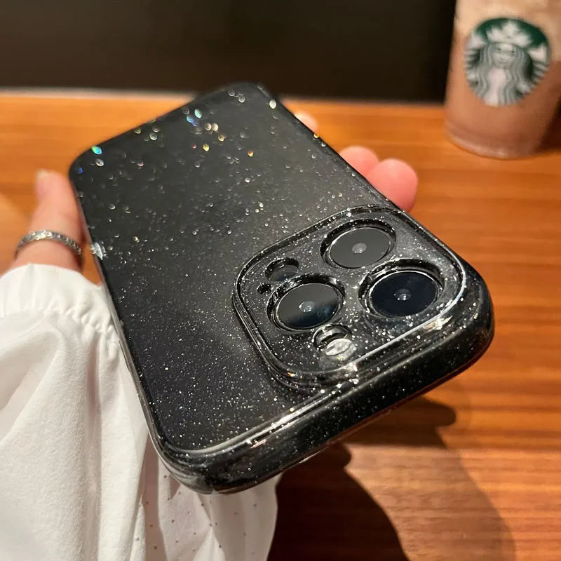 Bling Glitter Clear Case For iPhone 16 15 Pro Max 14 13 12 11 XR X XS 16 Plus Lens Protection Shockproof Transparent Soft  Cover