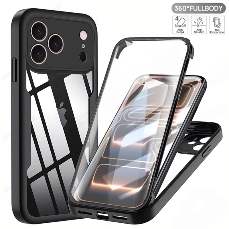 360 Full Cover Case For iPhone 17 Pro Max Air Capa For iPhone 16 Pro Max 14 15 Plus 13 12 11 X XR Screen Protection Phone Cover