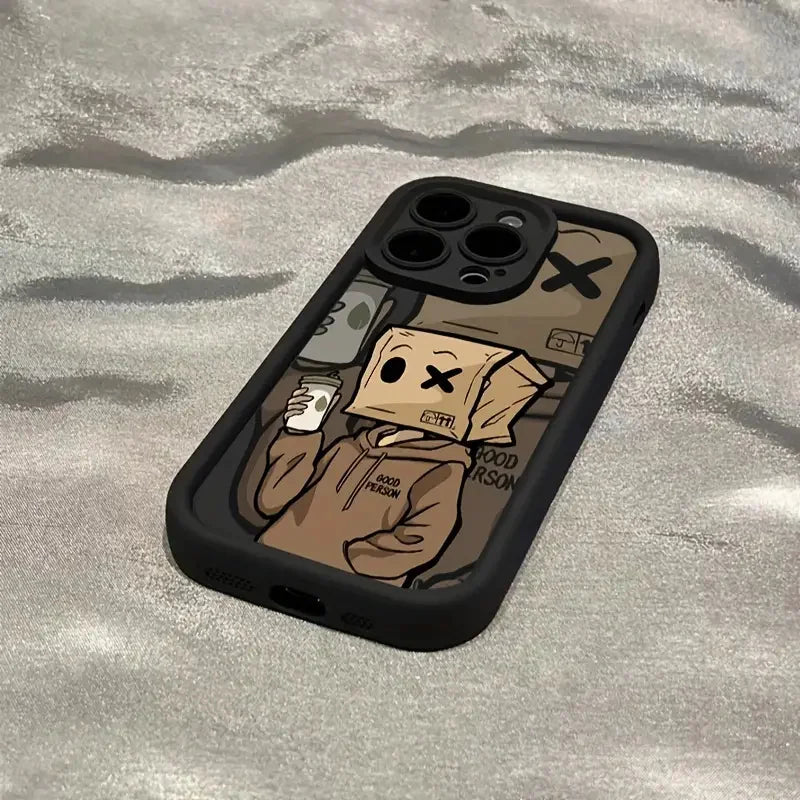 Cartoon Box Man Pattern Silicone Phone Case For iPhone