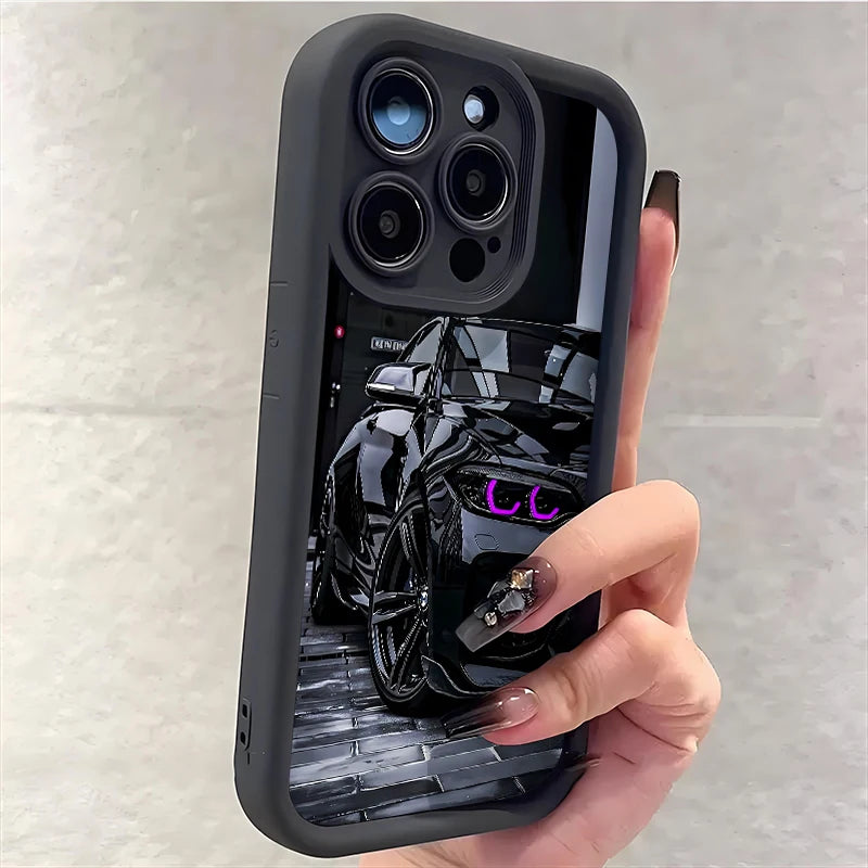 Fashion Black Sports Car Silicone Soft Phone Case For iPhone