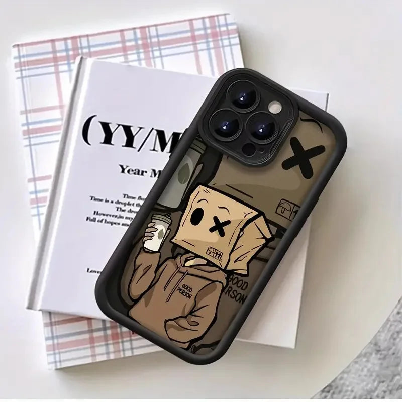 Cartoon Box Man Pattern Silicone Phone Case For iPhone