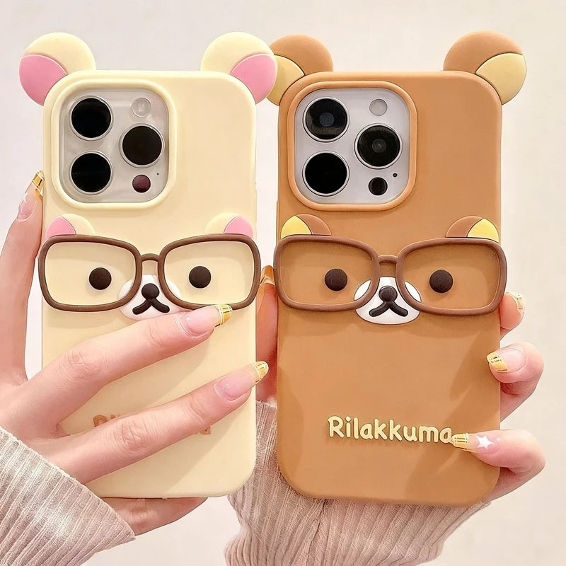 Cute Glasses Bear Silicone Soft Phone Case Cover