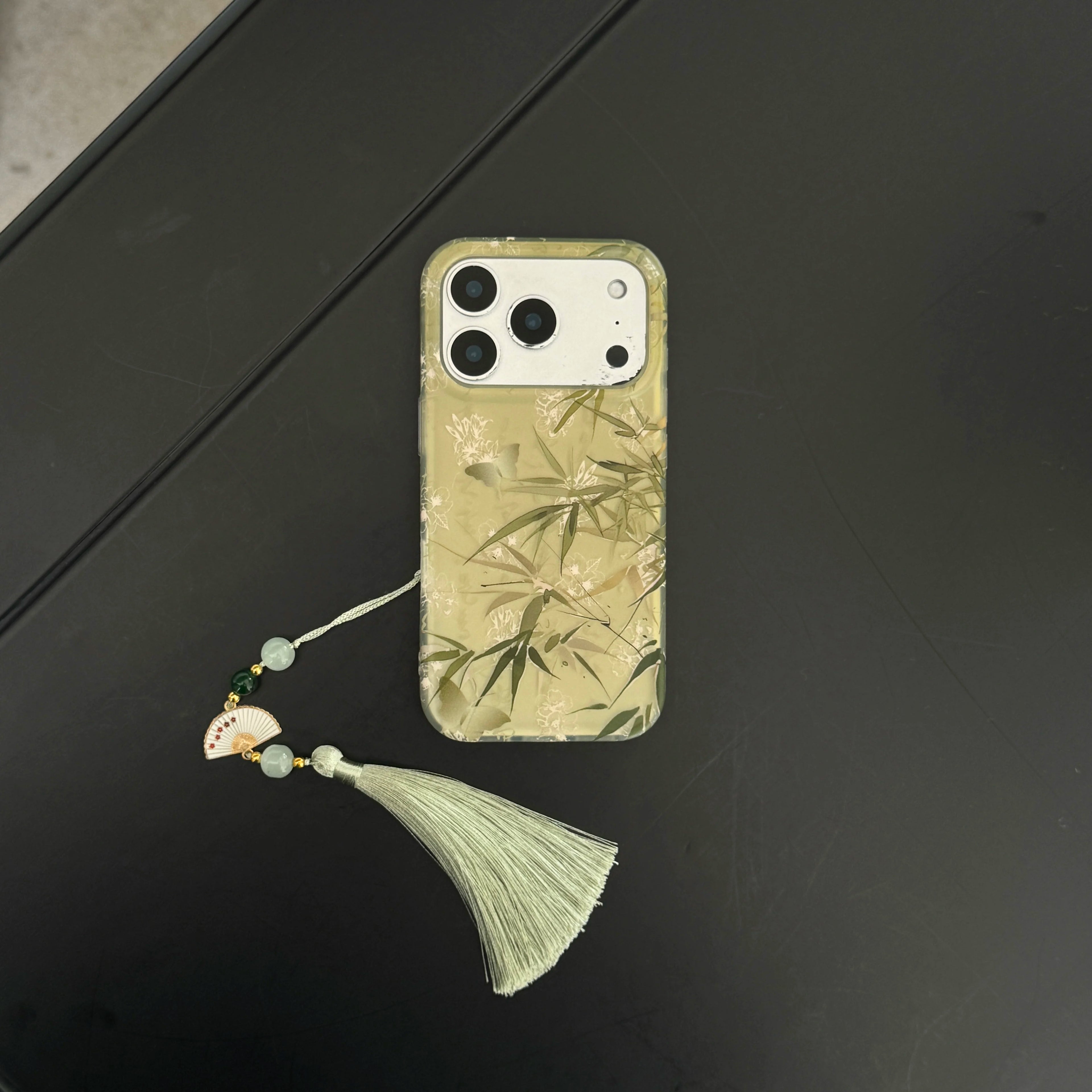 Traditional Chinese Style Bamboo Butterfly Fan and Beads Pendant Phone Case for iPhone