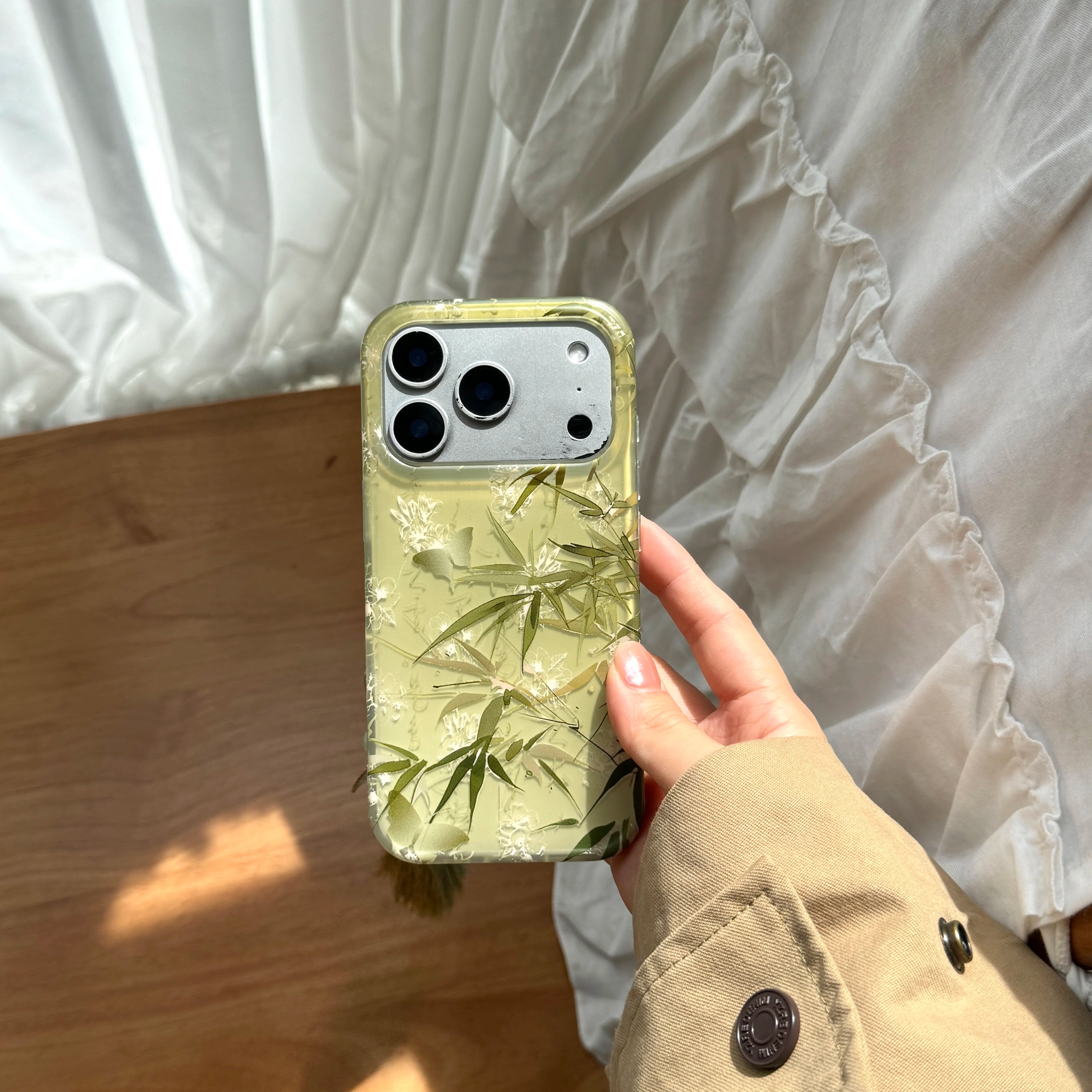 Traditional Chinese Style Bamboo Butterfly Fan and Beads Pendant Phone Case for iPhone