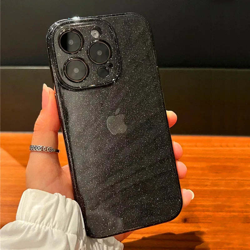 Bling Glitter Clear Case For iPhone 16 15 Pro Max 14 13 12 11 XR X XS 16 Plus Lens Protection Shockproof Transparent Soft  Cover