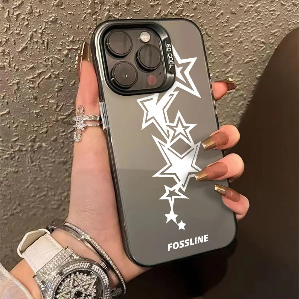 Luxury INS Star Phone Case For iPhone 16 Pro Max 17 13 11 15 14 12 17 Air 16promax 15promax 17promax Hard Matte IMD Funda Cover