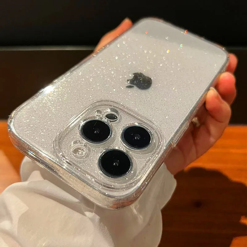 Bling Glitter Clear Case For iPhone 16 15 Pro Max 14 13 12 11 XR X XS 16 Plus Lens Protection Shockproof Transparent Soft  Cover