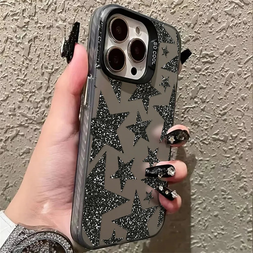 Luxury INS Star Phone Case For iPhone 16 Pro Max 17 13 11 15 14 12 17 Air 16promax 15promax 17promax Hard Matte IMD Funda Cover