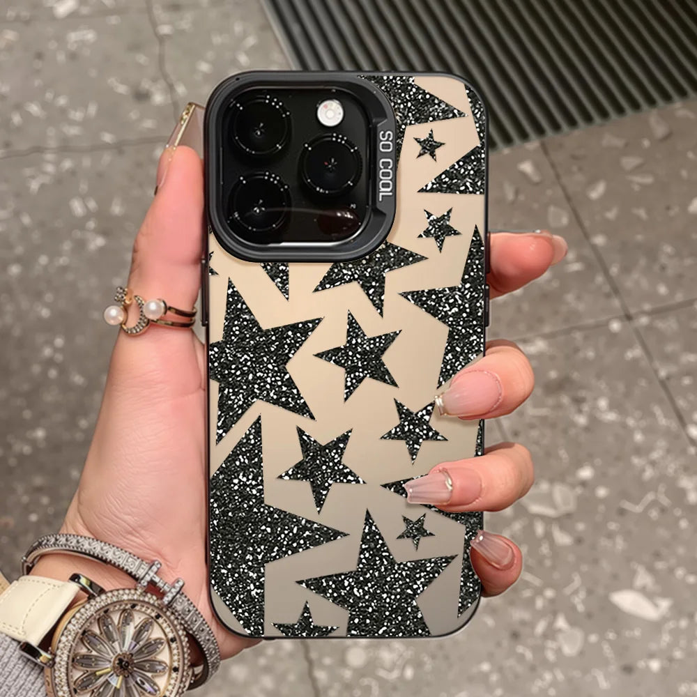 Luxury INS Star Phone Case For iPhone 16 Pro Max 17 13 11 15 14 12 17 Air 16promax 15promax 17promax Hard Matte IMD Funda Cover