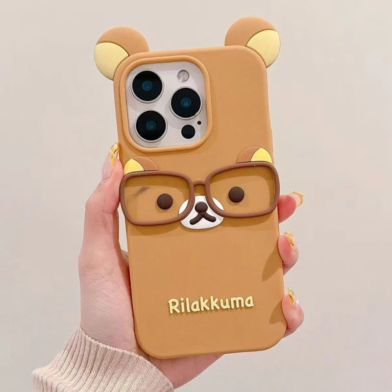 Cute Glasses Bear Silicone Soft Phone Case Cover