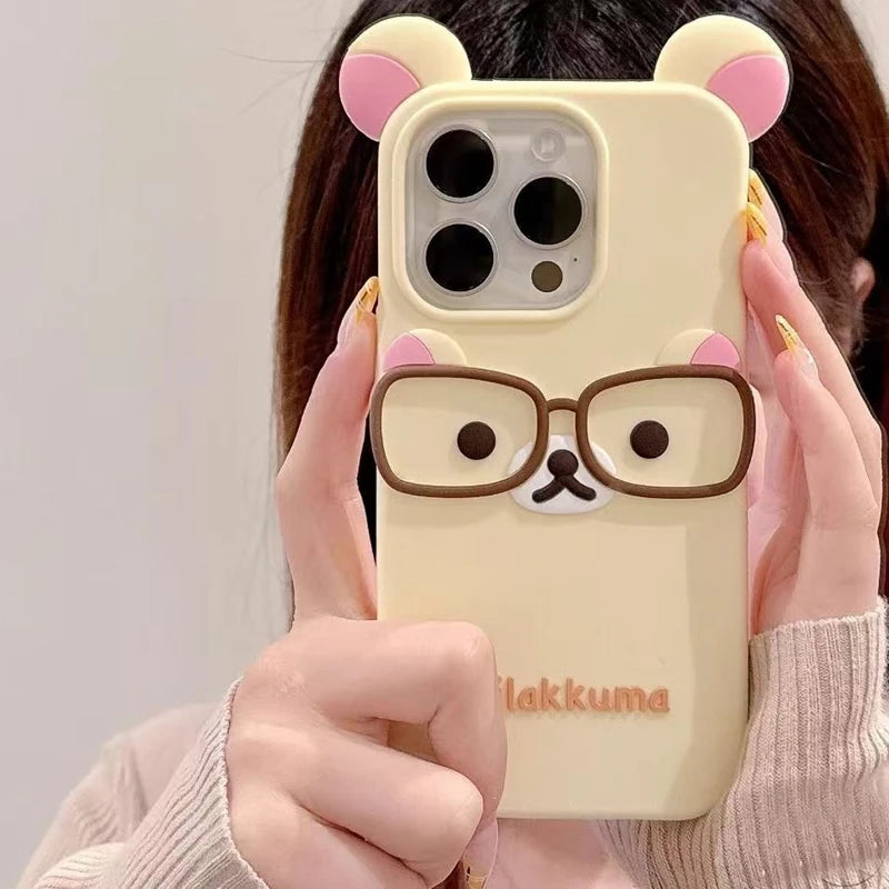 Cute Glasses Bear Silicone Soft Phone Case Cover