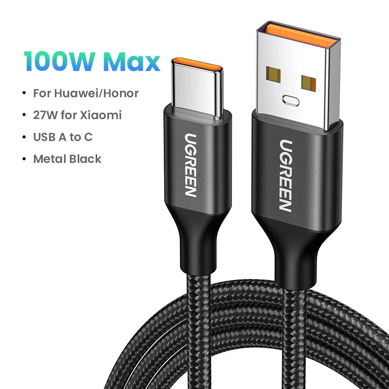 UGREEN SCP 6A 100W Type C Cable only for Huawei Honor Fast Charging USB-A to USB-C Cord Cable Huawei Super Charge Data Transfer